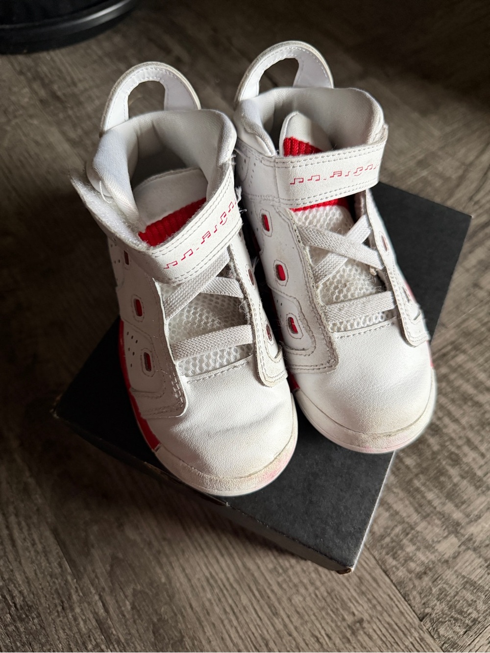 Jordan Kids White and Red High-Top Sneakers with Velcro